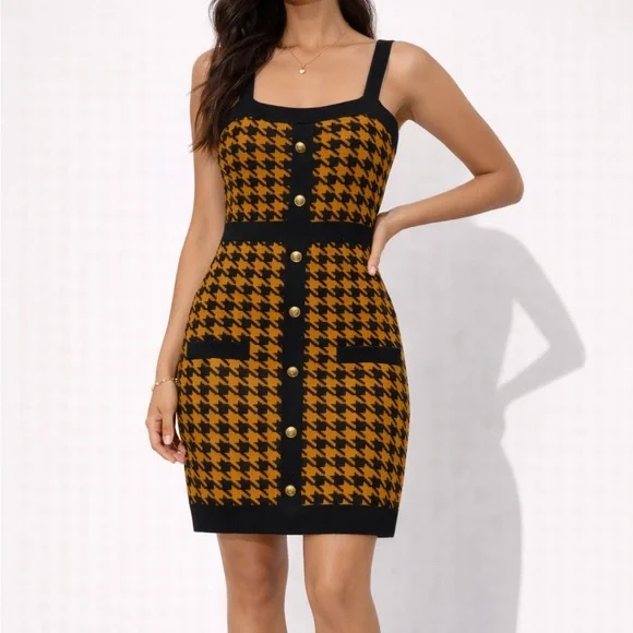 Coco and Shay Knit Mini Dress in Black and Mustard - Picture 1 of 5